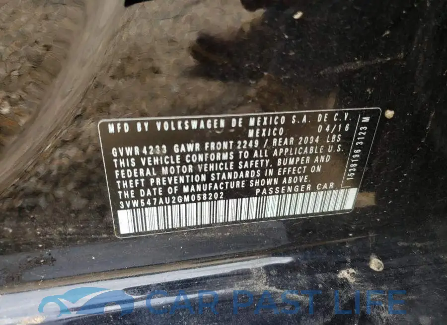 3VW547AU2GM058202# 10