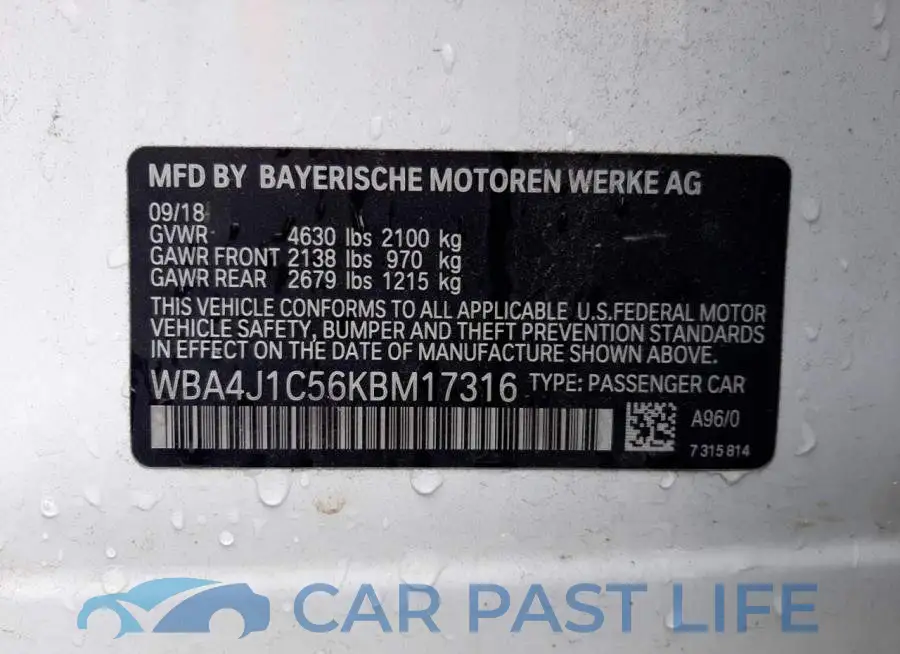 WBA4J1C56KBM17316# 10