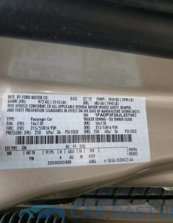 1FADP3F26JL257063# 10