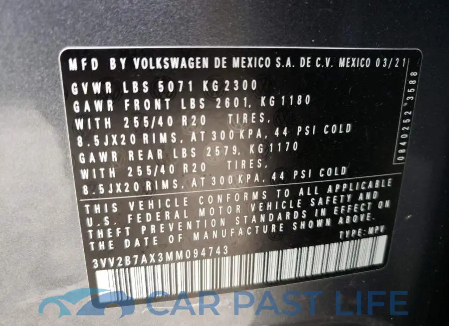 3VV2B7AX3MM094743# 10