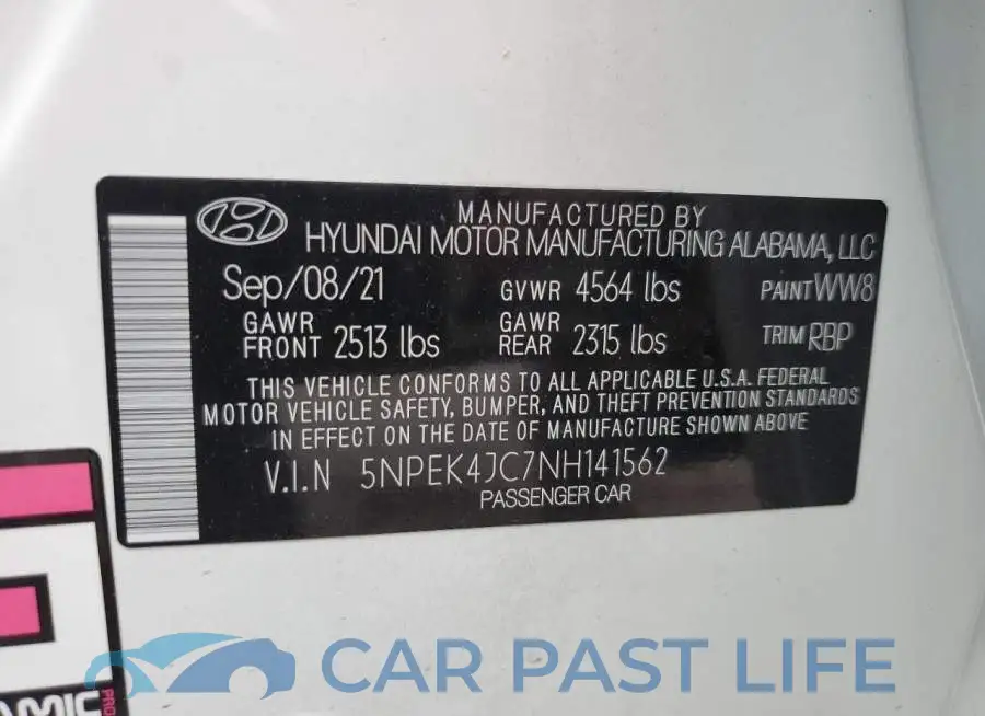 5NPEK4JC7NH141562# 10