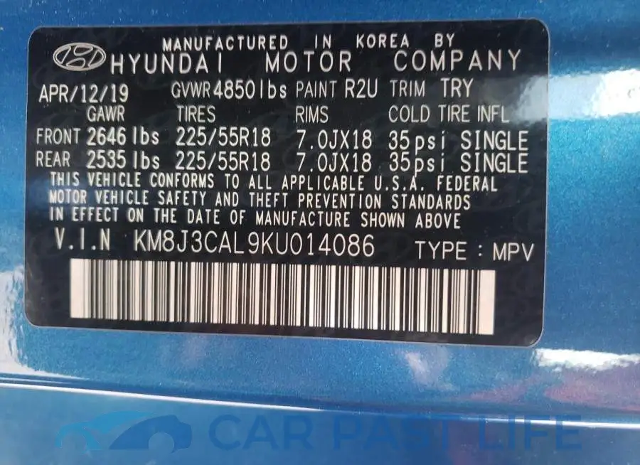KM8J3CAL9KU014086# 10