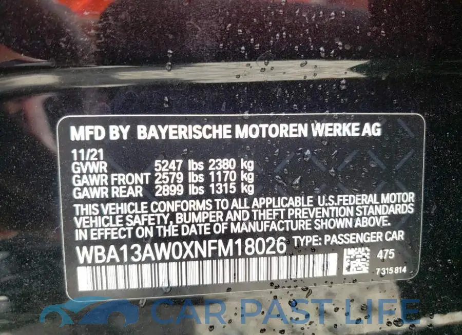 WBA13AW0XNFM18026# 10