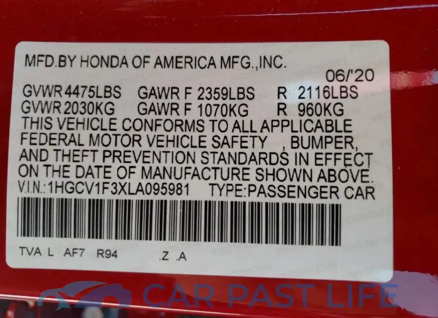 1HGCV1F3XLA095981# 10