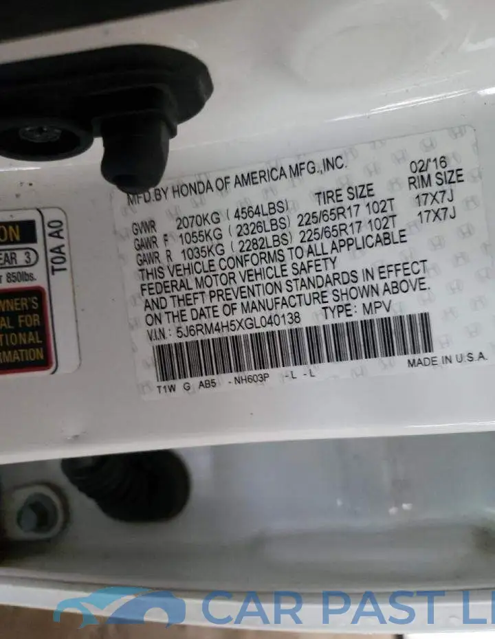 5J6RM4H5XGL040138# 10