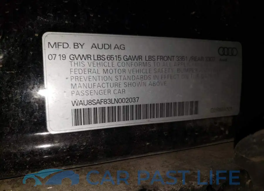 WAU8SAF83LN002037# 10