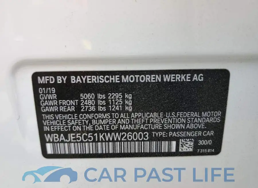 WBAJE5C51KWW26003# 10