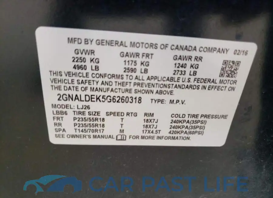 2GNALDEK5G6260318# 10