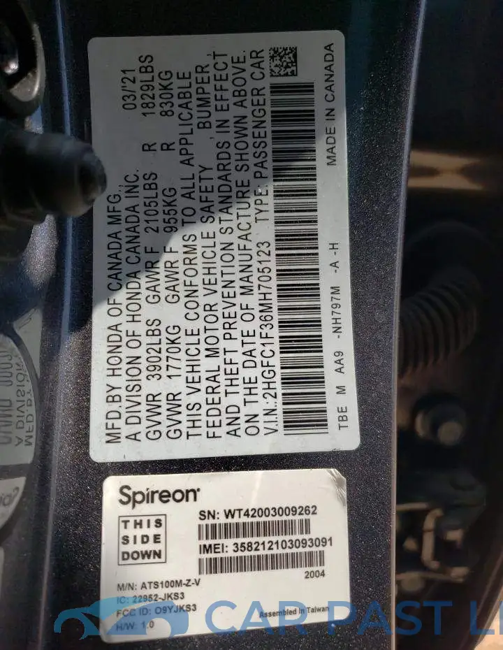 2HGFC1F36MH705123# 10