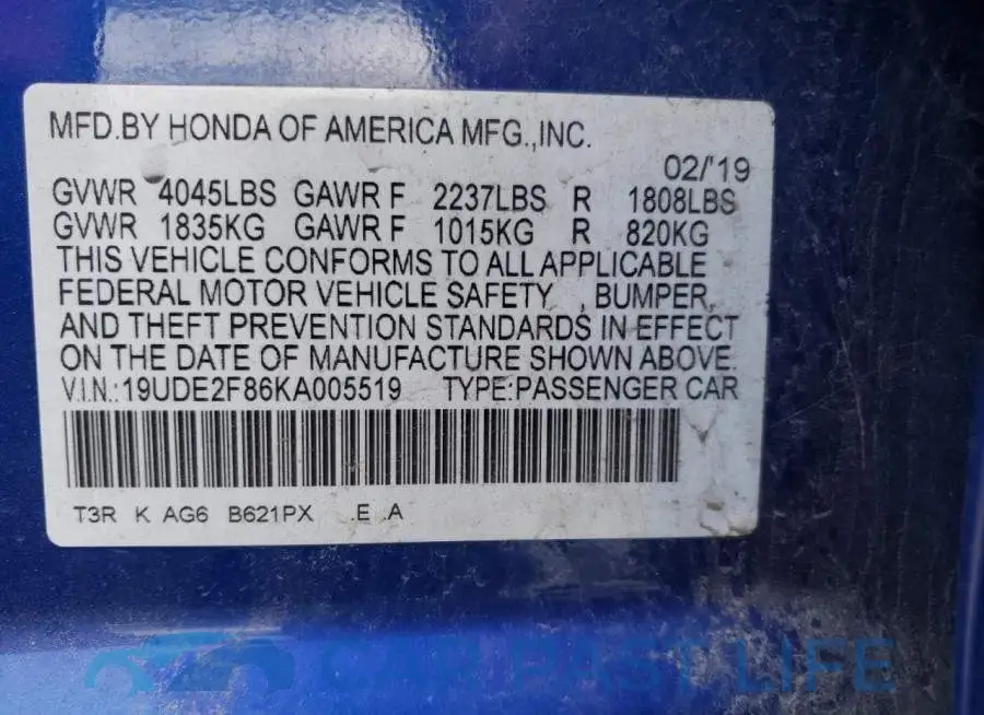 19UDE2F86KA005519# 10