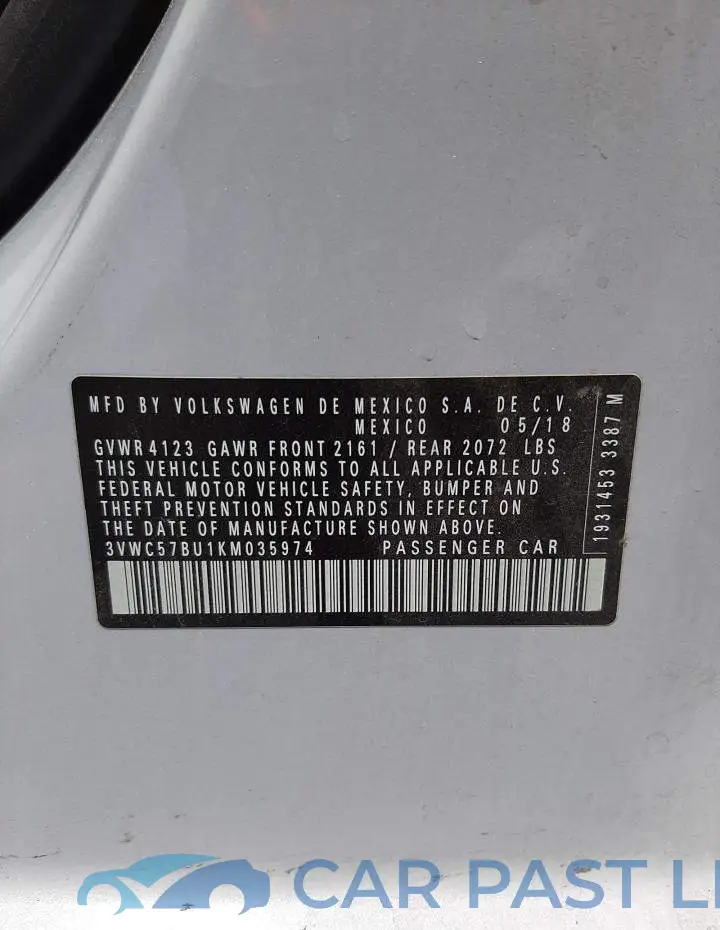 3VWC57BU1KM035974# 10
