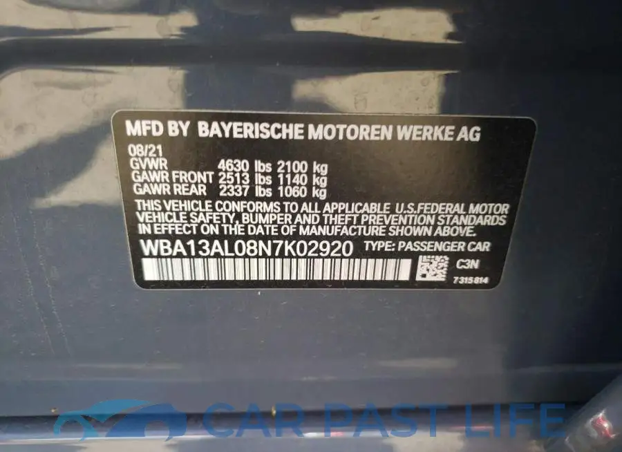 WBA13AL08N7K02920# 10