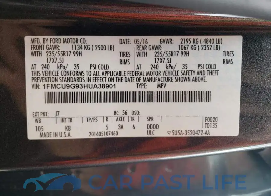 1FMCU9G93HUA38901# 10