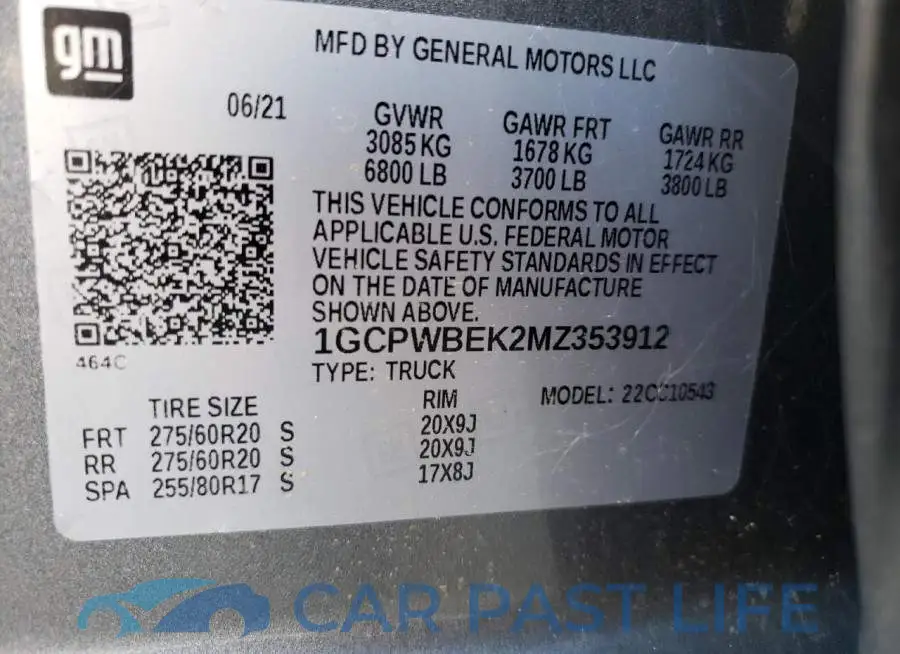 1GCPWBEK2MZ353912# 10