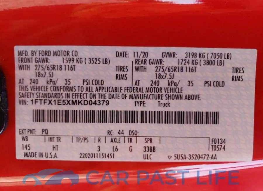 1FTFX1E5XMKD04379# 10