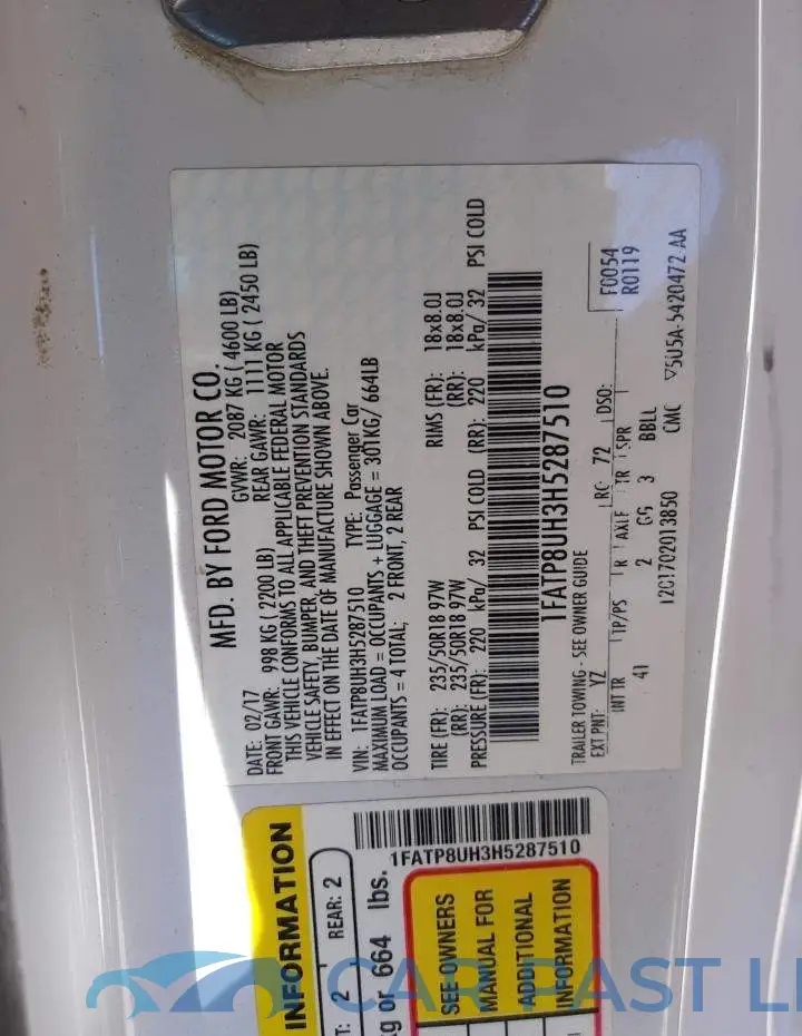 1FATP8UH3H5287510# 10