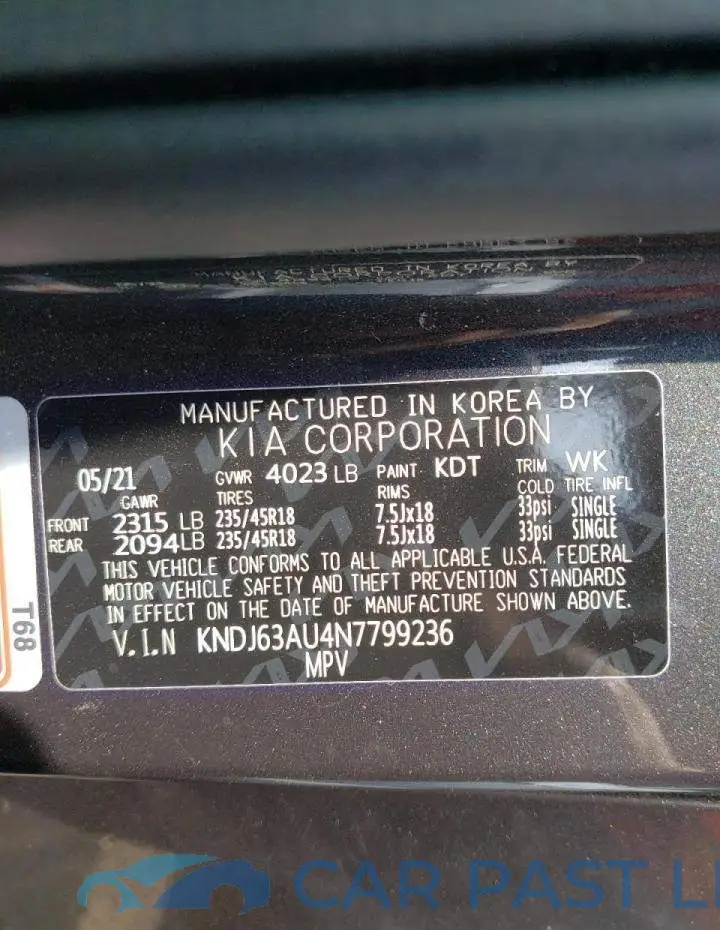 KNDJ63AU4N7799236# 10