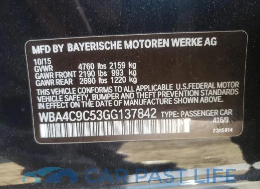 WBA4C9C53GG137842# 10