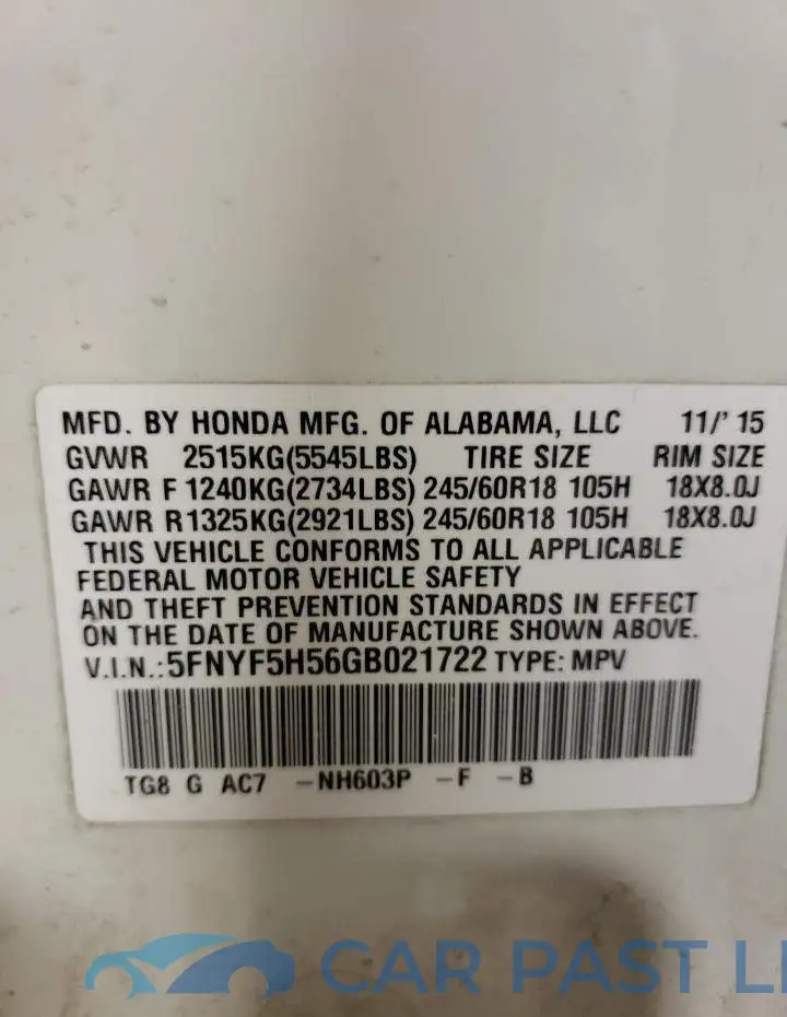 5FNYF5H56GB021722# 10