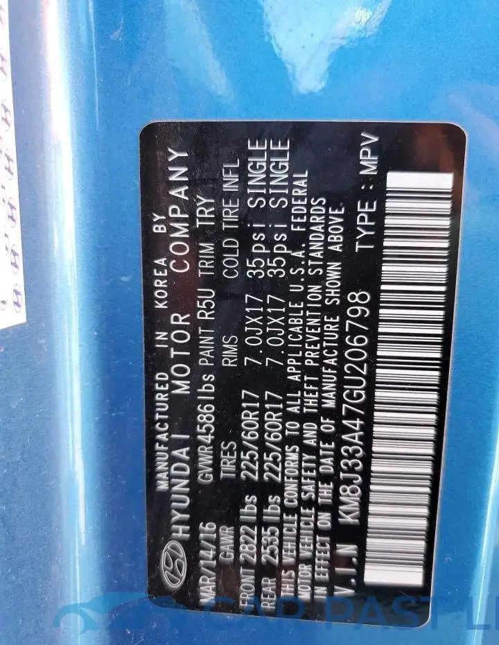 KM8J33A47GU206798# 10