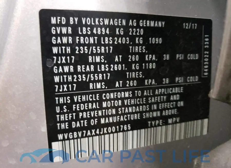 WVGBV7AX4JK001765# 10