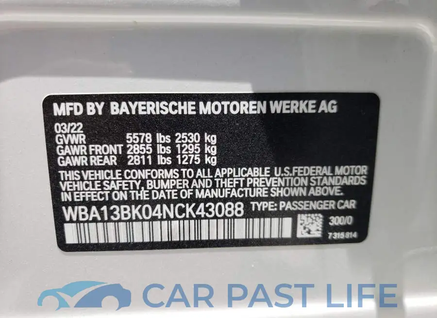 WBA13BK04NCK43088# 10