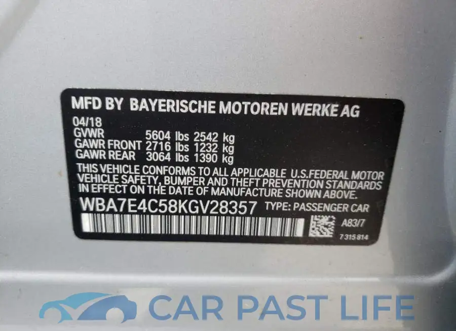 WBA7E4C58KGV28357# 10