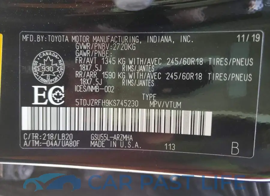 5TDJZRFH9KS745230# 10