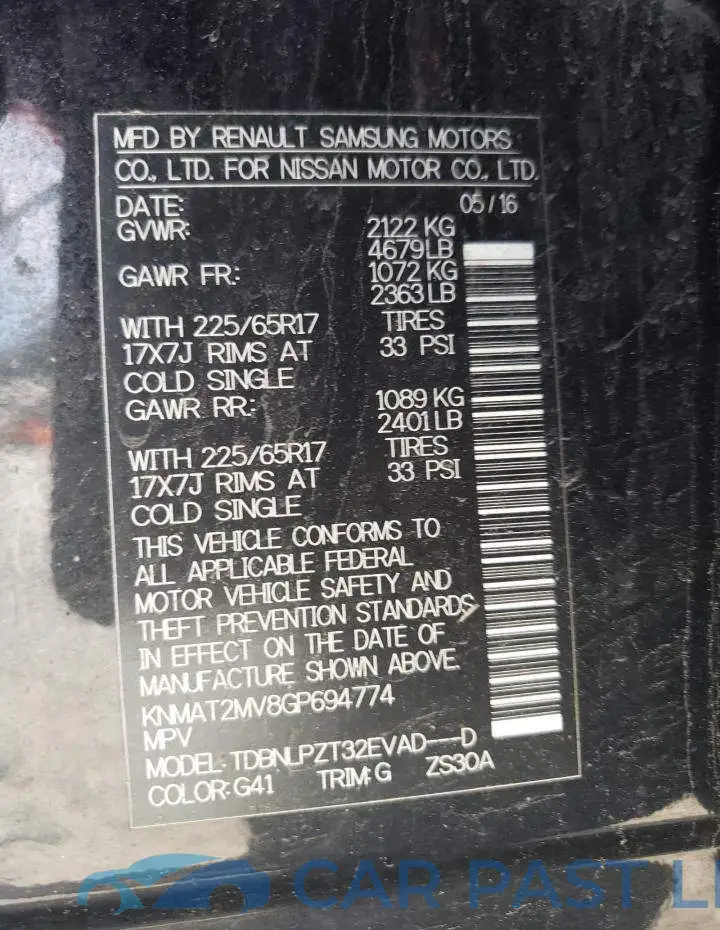 KNMAT2MV8GP694774# 10