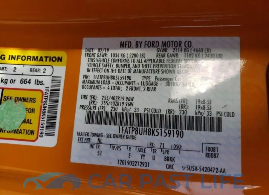 1FATP8UH8K5159190# 10