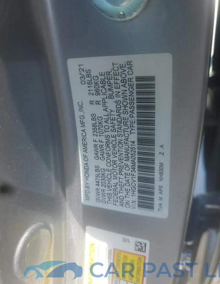 1HGCV1F34MA052514# 10