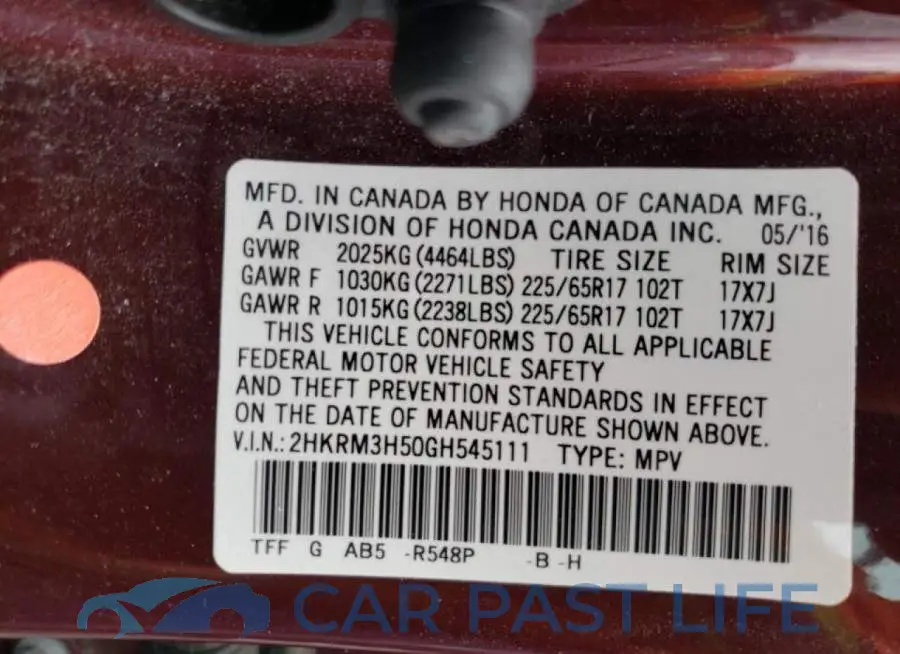 2HKRM3H50GH545111# 10