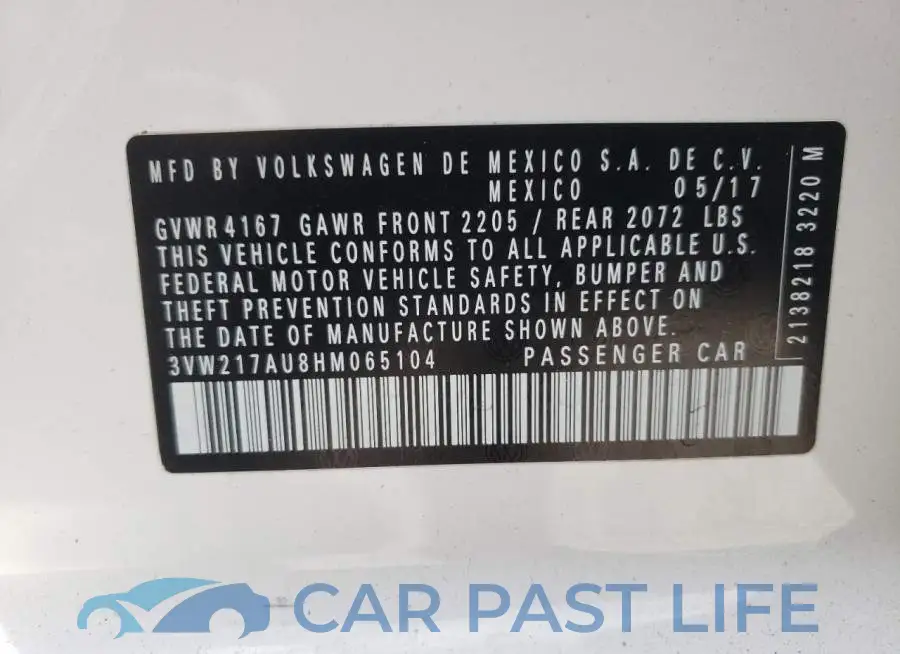 3VW217AU8HM065104# 10