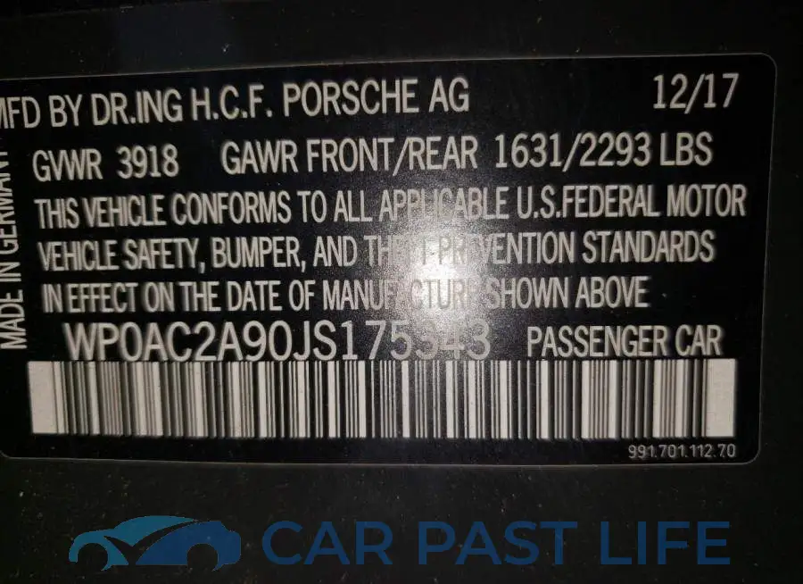WP0AC2A90JS175343# 10