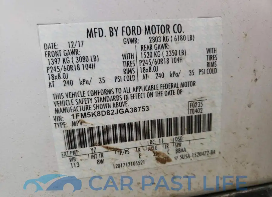 1FM5K8D82JGA38753# 10