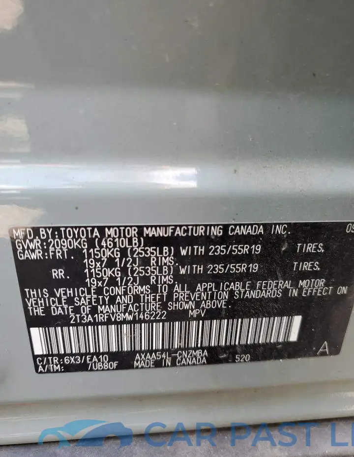 2T3A1RFV8MW146222# 10