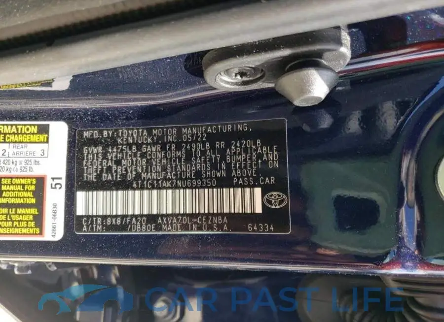 4T1C11AK7NU699350# 10