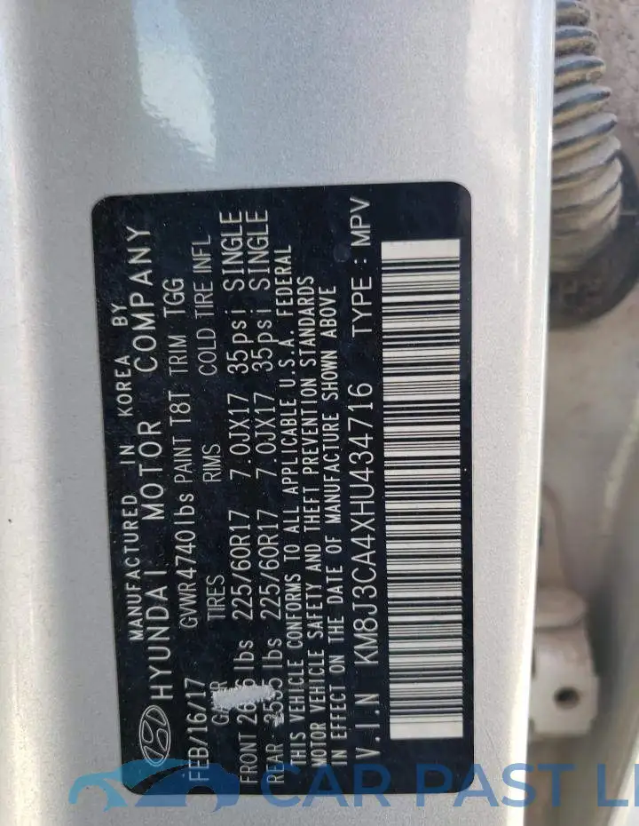 KM8J3CA4XHU434716# 10