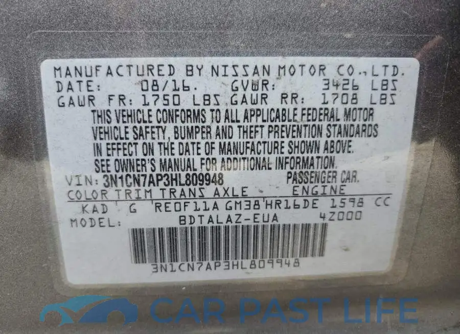 3N1CN7AP3HL809948# 10