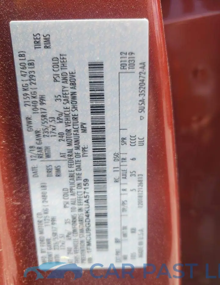 1FMCU9GD4KUA57159# 10