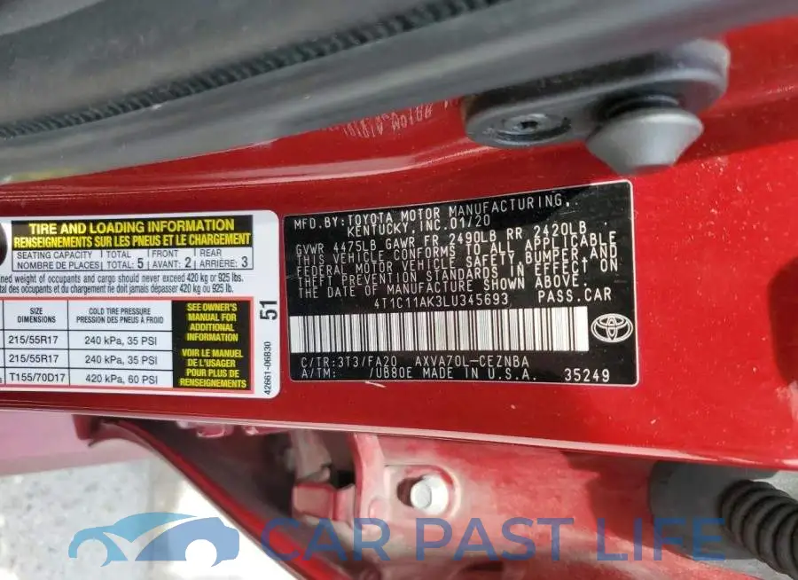 4T1C11AK3LU345693# 10