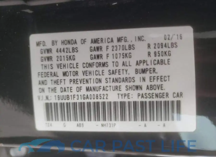 19UUB1F31GA008522# 10