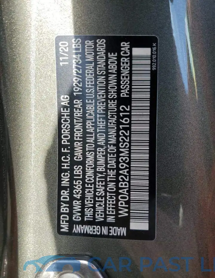 WP0AB2A93MS221612# 10