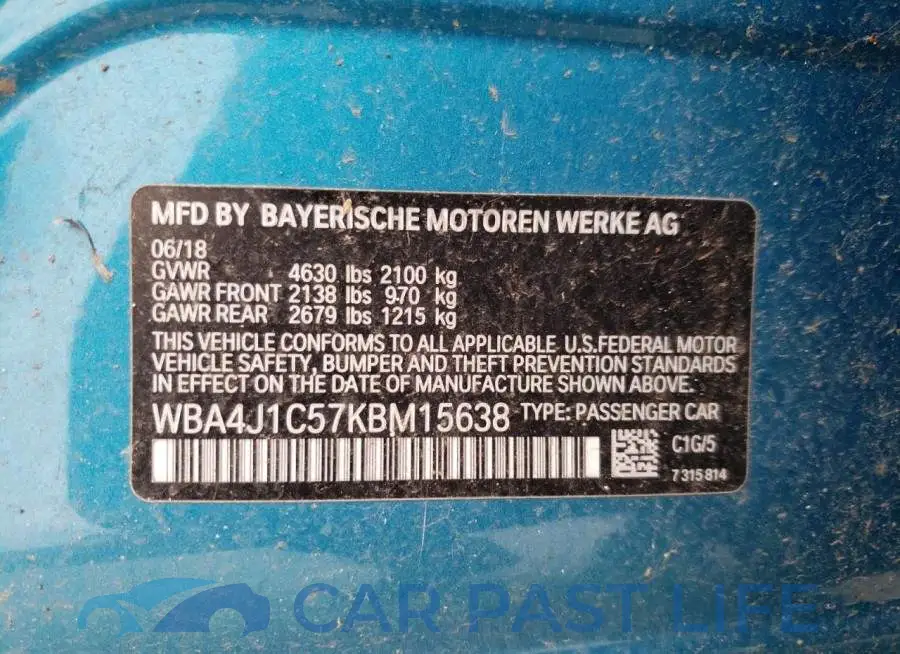 WBA4J1C57KBM15638# 10
