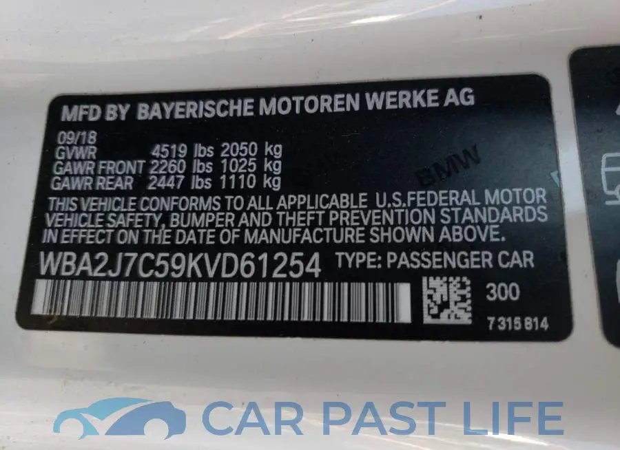 WBA2J7C59KVD61254# 10