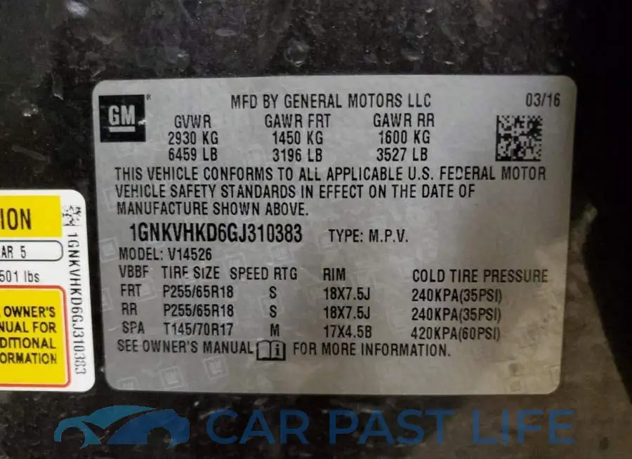 1GNKVHKD6GJ310383# 10