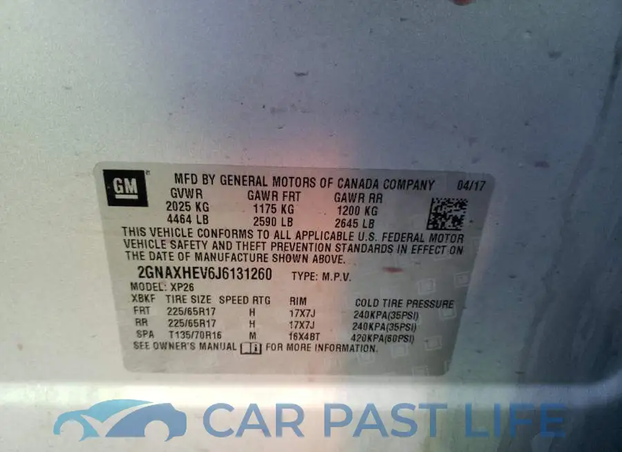 2GNAXHEV6J6131260# 10