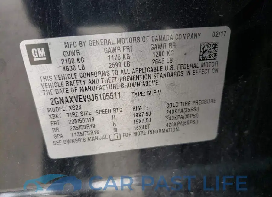 2GNAXVEV9J6105511# 10