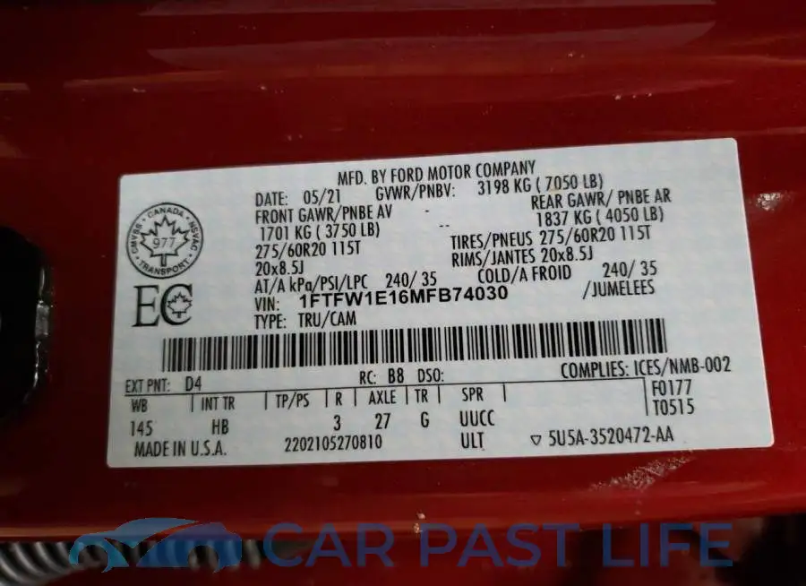 1FTFW1E16MFB74030# 10