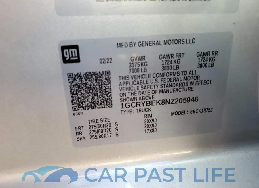 1GCRYBEK8NZ205946# 10